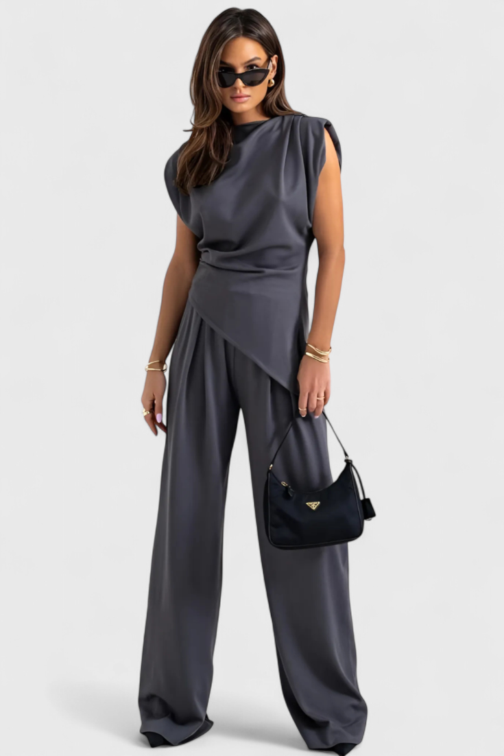 Sofia Ensemble Asymétrique avec Épaules Drapées