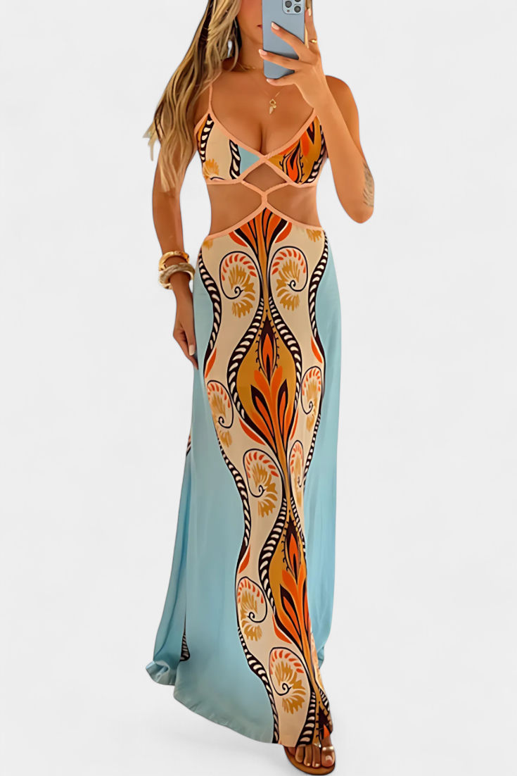 Sytella Robe Cut-Out avec Imprimé Abstrait et Dos Nu