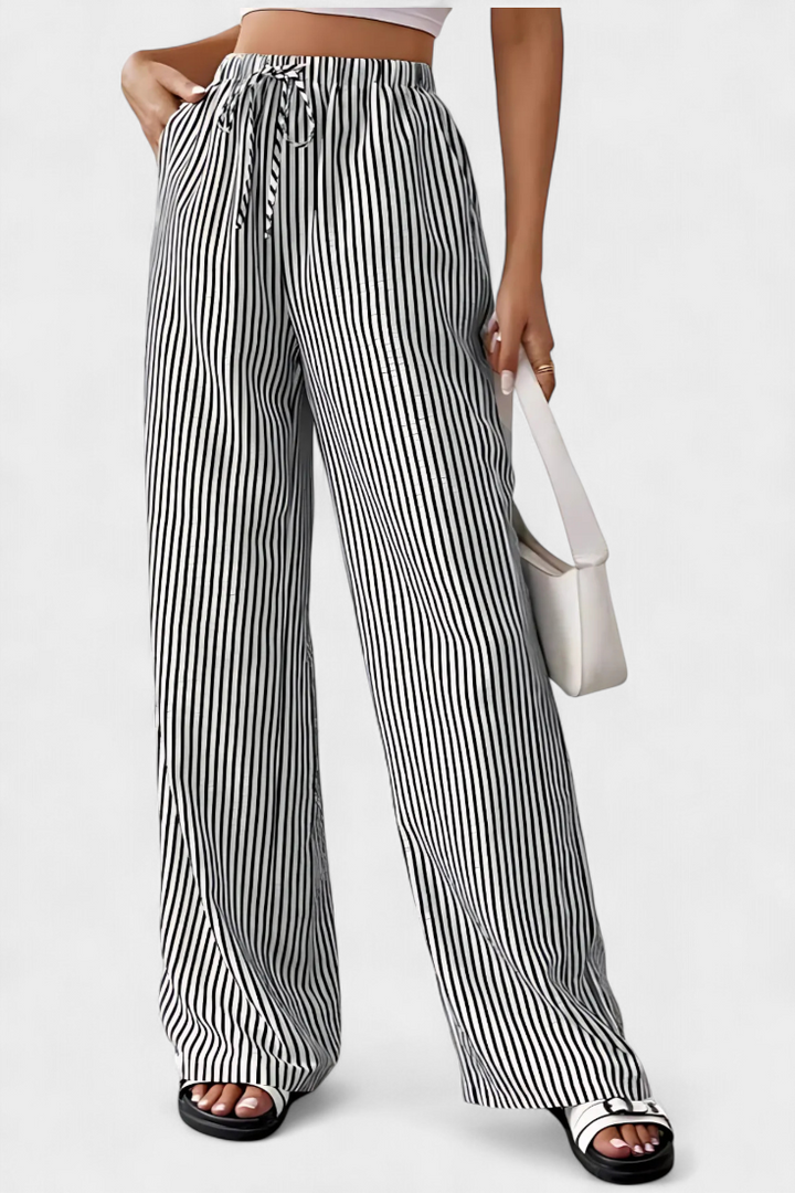 Pantalons Droits Légers Sabrina avec Taille Ajustable à Rayures