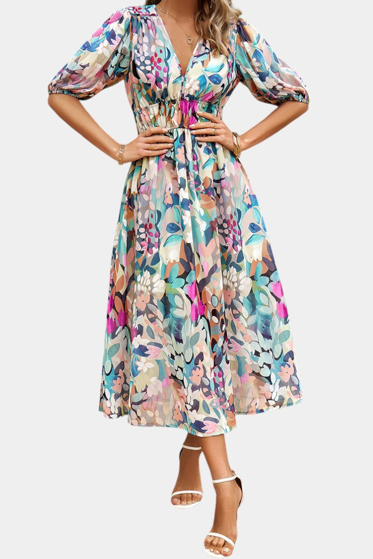 Robe Midi Florale Georgina avec Décolleté en V