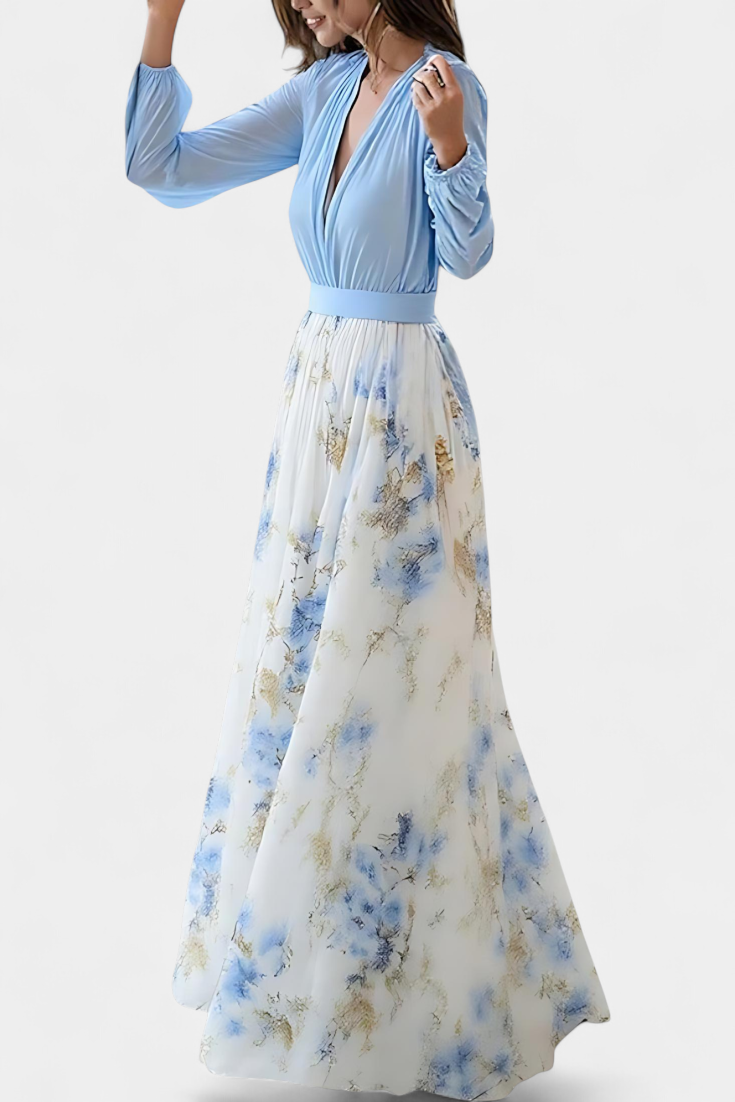 Eliane Robe Longue avec Imprimé Floral et Décolleté Profond