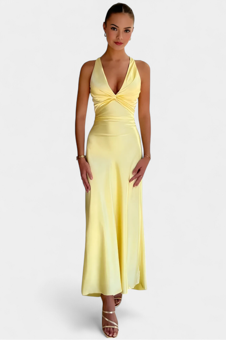 Robe Élégante Dolores avec Taille Tordue et Décolleté en V