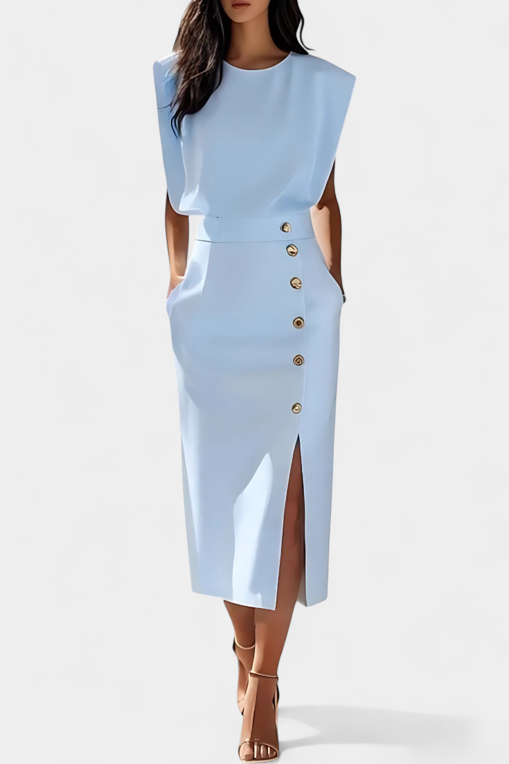 Robe Midi Ceecee à Manches Longues avec Boutons Décoratifs