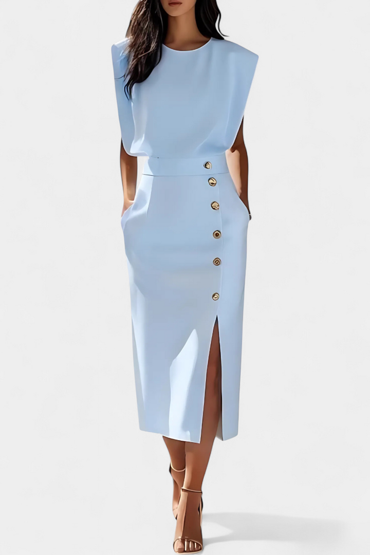 Robe Midi Ceecee à Manches Longues avec Boutons Décoratifs