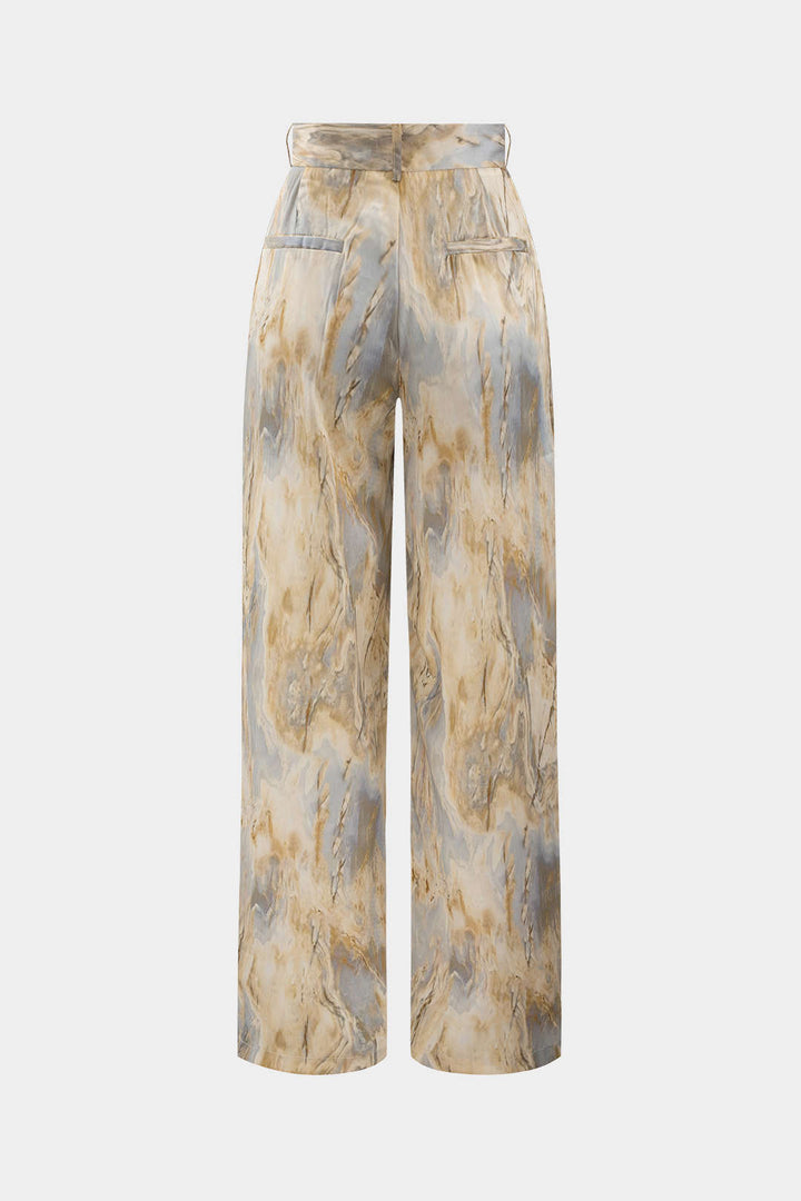 Inna Pantalons Droits Taille Haute avec Imprimé Marbre