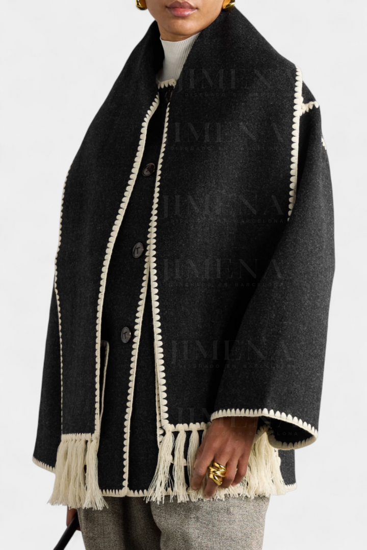 Manteau Pauline avec Écharpe à Franges Intégrée