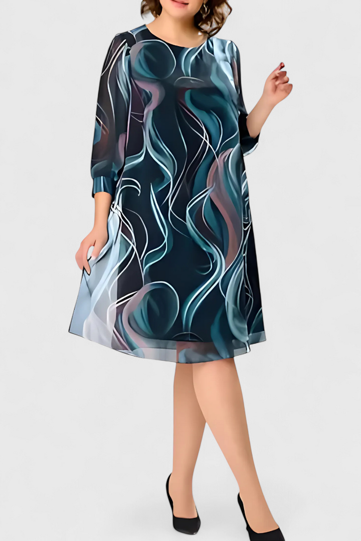 Robe Almira en Chiffon avec Imprimé Océan Tourbillon et Coupe Fluide