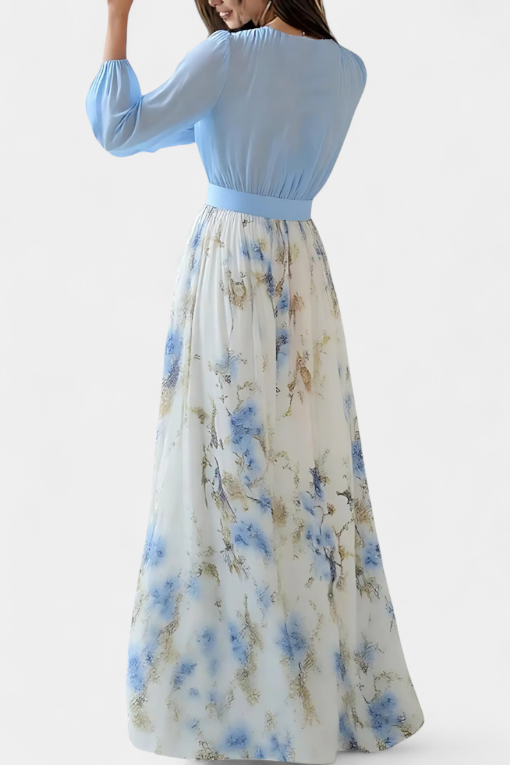 Eliane Robe Longue avec Imprimé Floral et Décolleté Profond