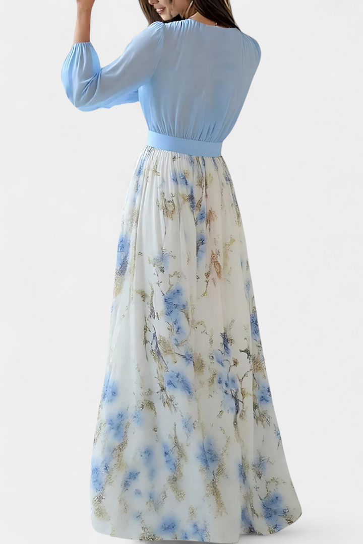 Eliane Robe Longue avec Imprimé Floral et Décolleté Profond