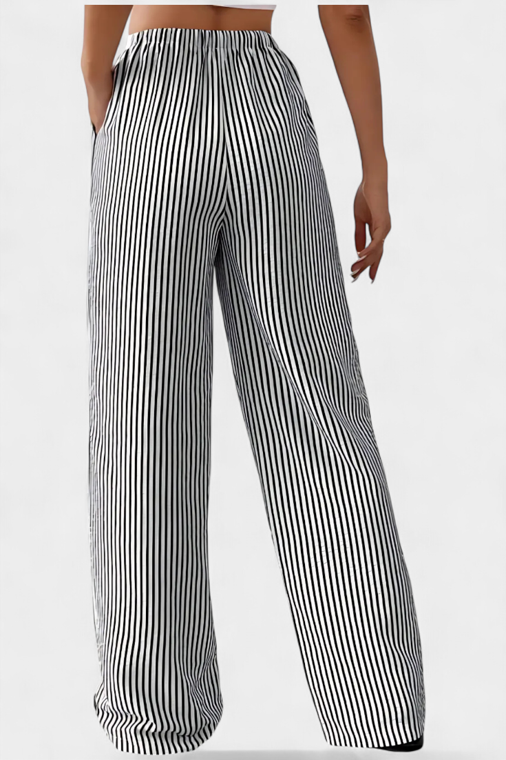 Pantalons Droits Légers Sabrina avec Taille Ajustable à Rayures
