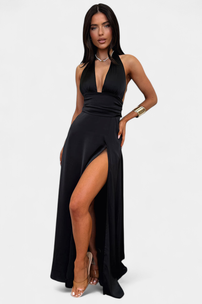 Robe Latisha à Col Halter et Grande Fente
