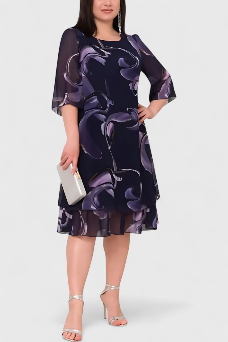 Robe en Gaze Shriley avec Imprimé Midnight Swirl et Silhouette Fluide