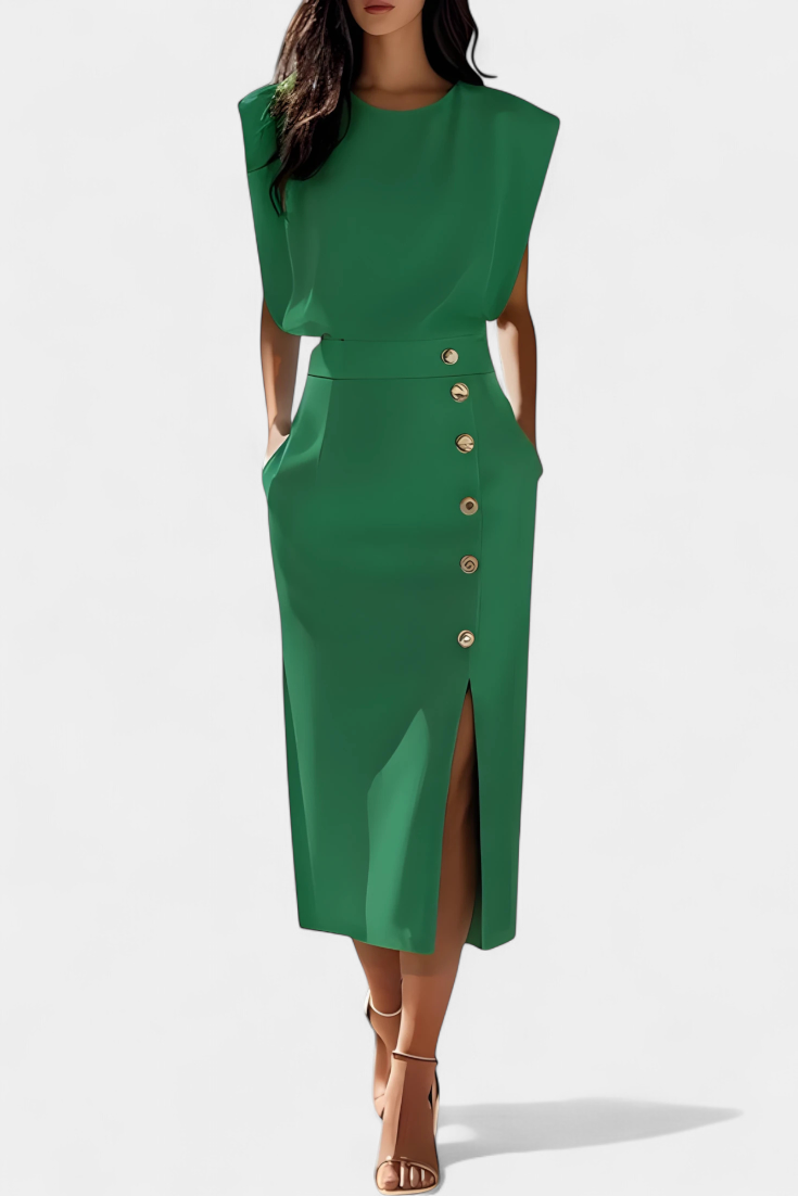 Robe Midi Ceecee à Manches Longues avec Boutons Décoratifs
