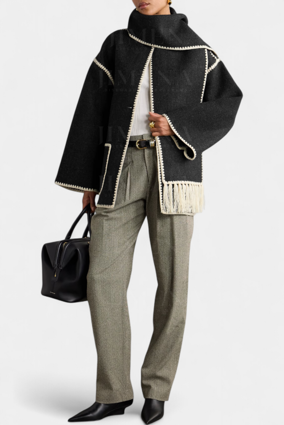 Manteau Pauline avec Écharpe à Franges Intégrée
