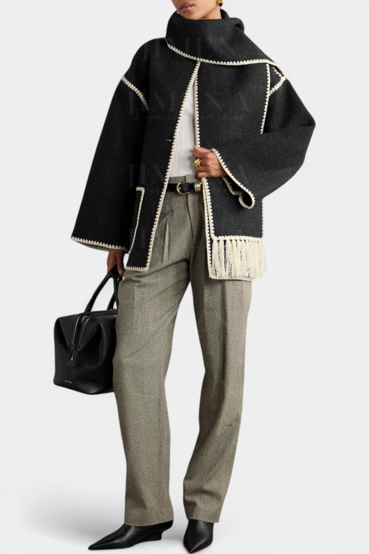 Manteau Pauline avec Écharpe à Franges Intégrée