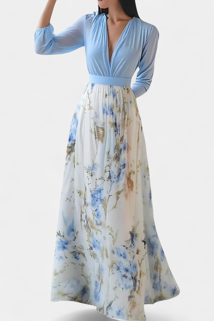 Eliane Robe Longue avec Imprimé Floral et Décolleté Profond