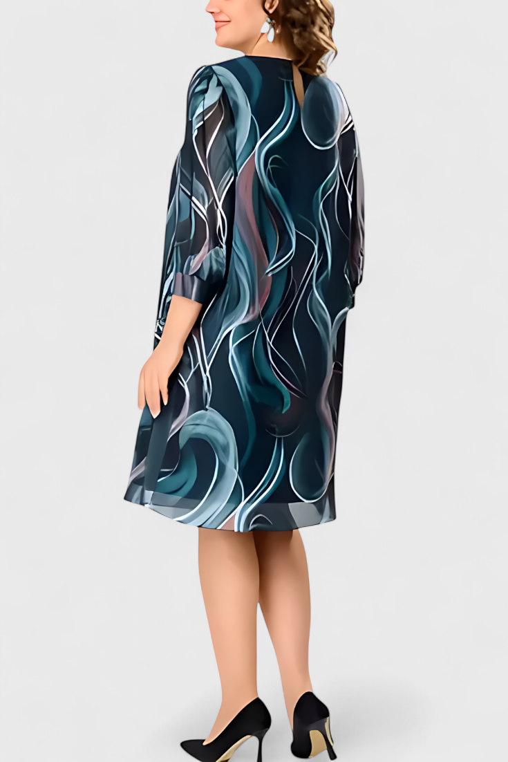 Robe Almira en Chiffon avec Imprimé Océan Tourbillon et Coupe Fluide