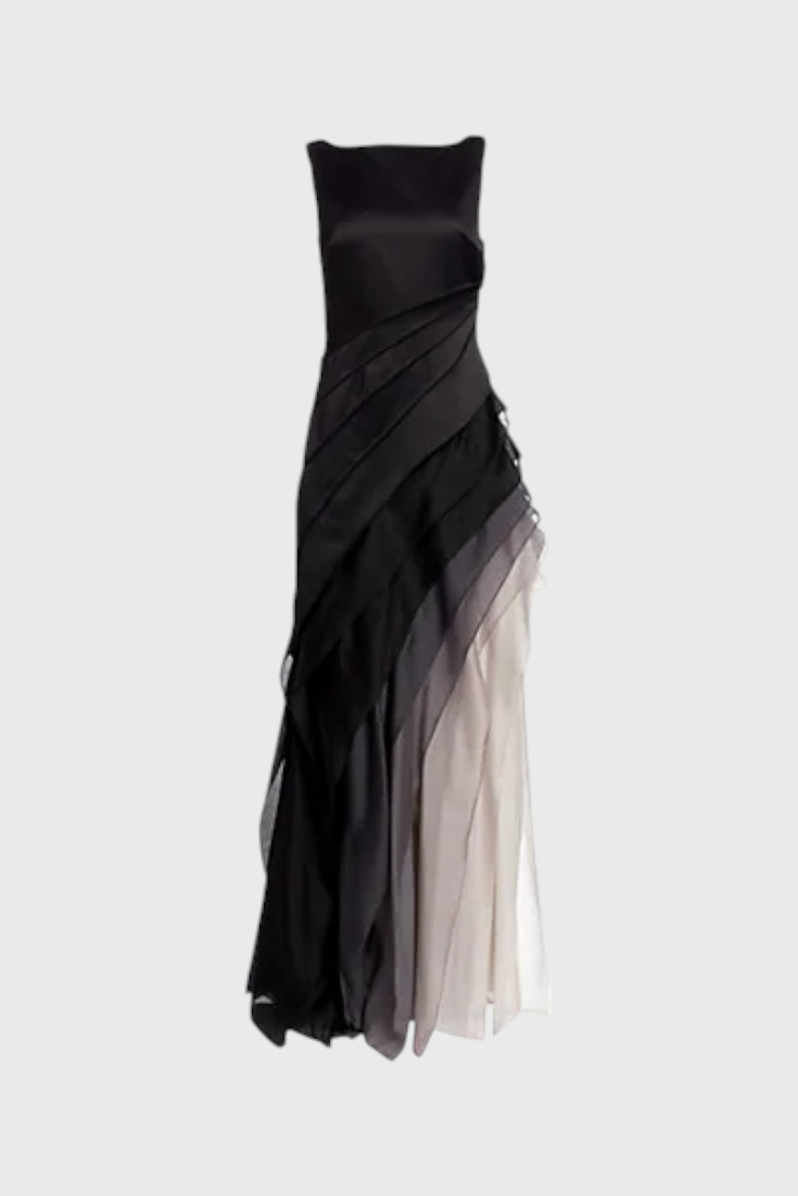Robe Angela Dégradée en Couches avec Encolure Bateau et Silhouette Fluide