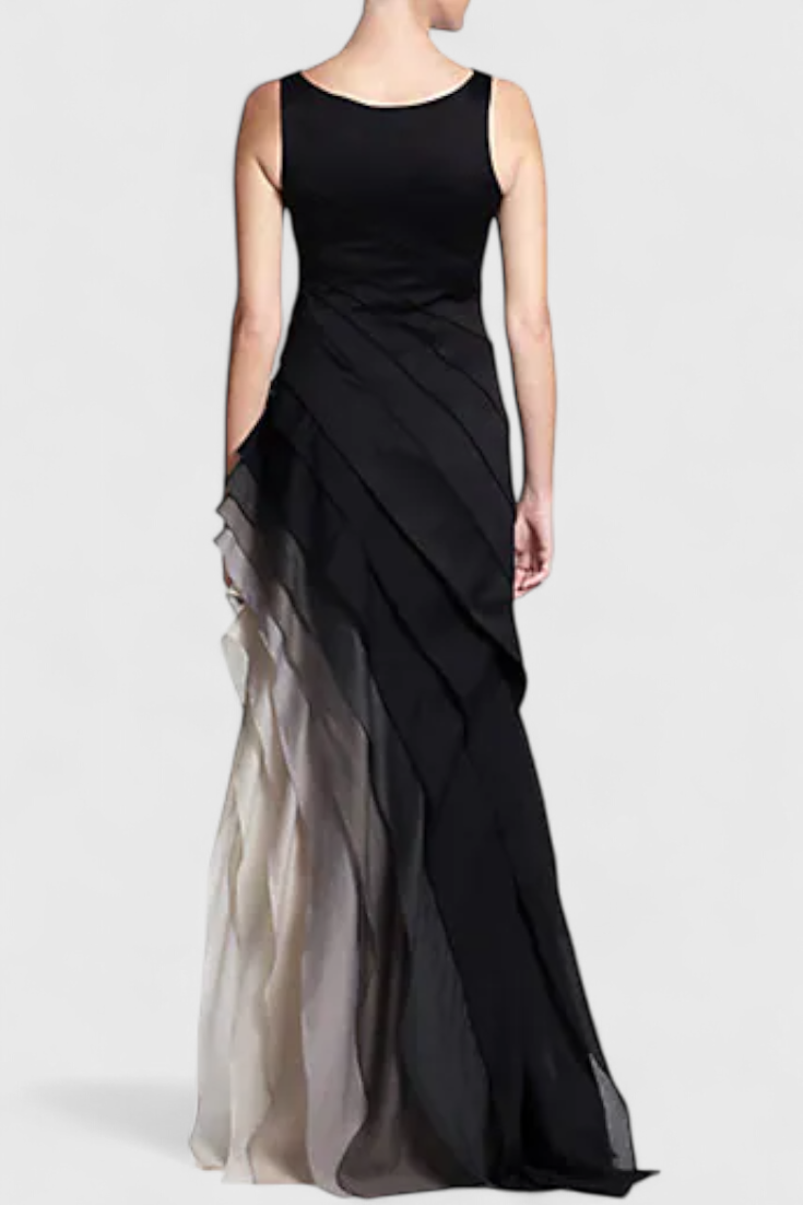 Robe Angela Dégradée en Couches avec Encolure Bateau et Silhouette Fluide