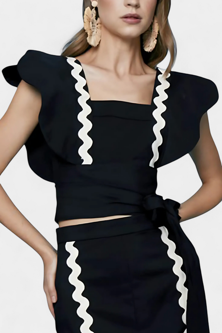 Top Fabiana Élégant avec Volants et Coutures Contrastées