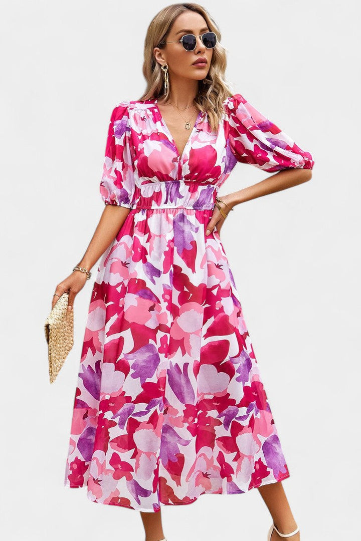 Robe Midi Florale Georgina avec Décolleté en V