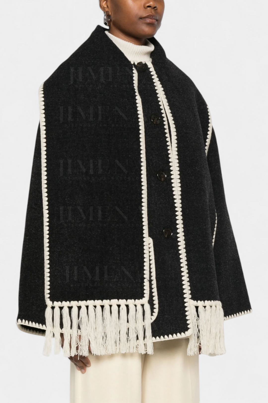 Manteau Pauline avec Écharpe à Franges Intégrée