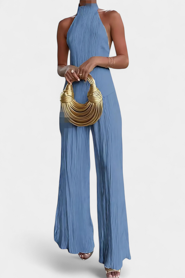 Ensemble Pilarica Plissé avec Top Asymétrique Halter et Pantalon Fluide