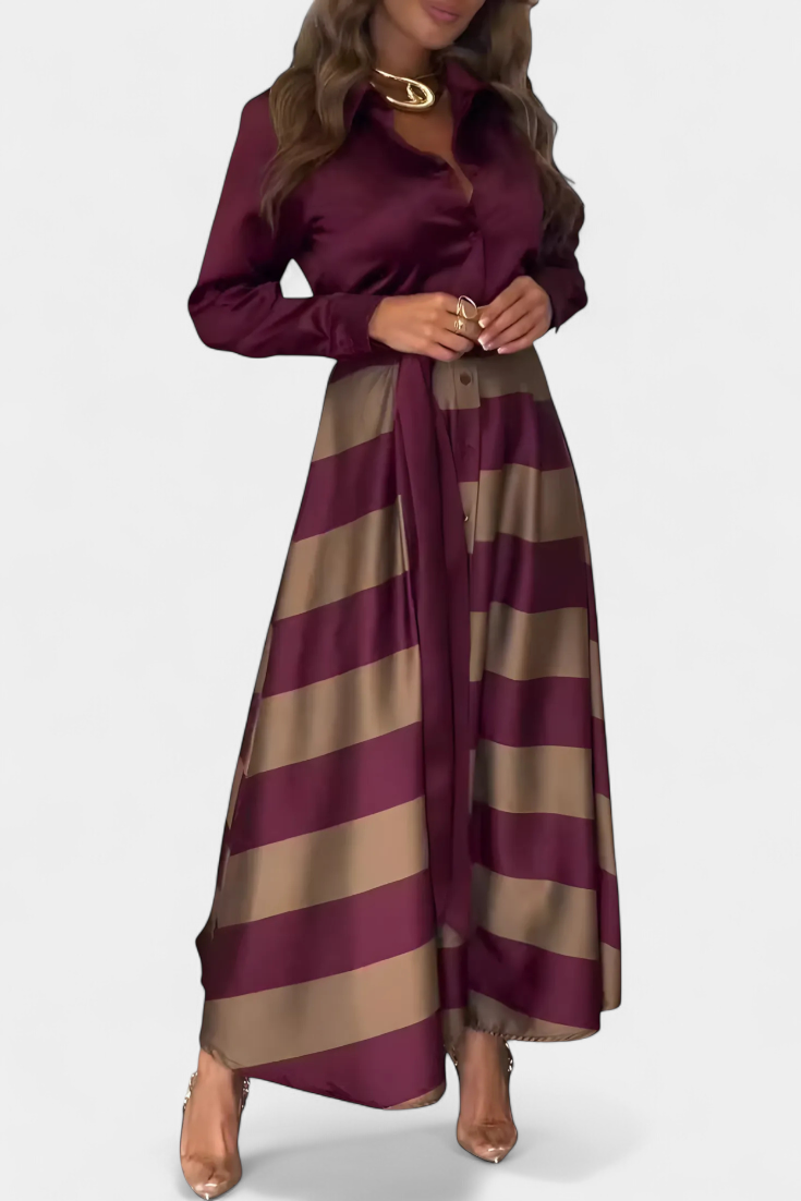 Nessia Robe Chemisier Longue à Rayures avec Ceinture