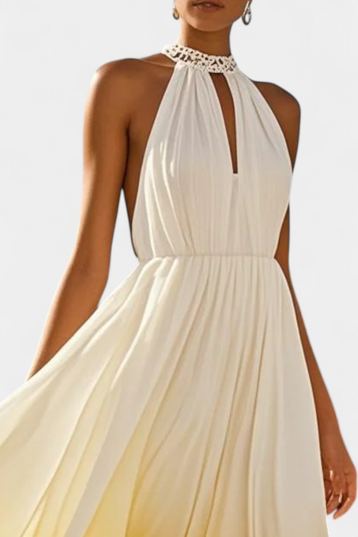 Robe Maxi Halter Plissée Starla avec Détails en Perles