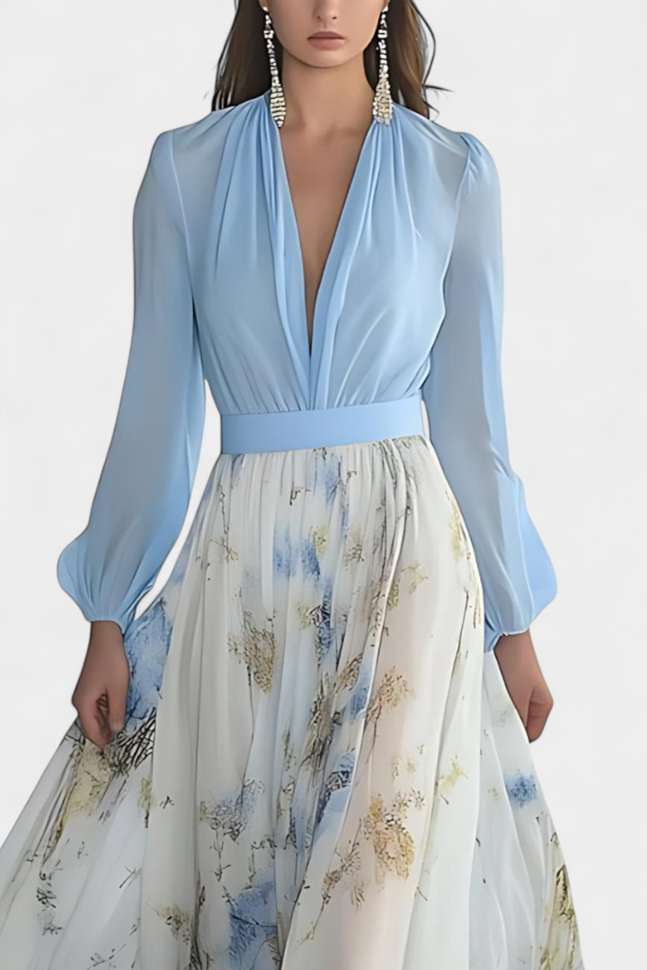 Eliane Robe Longue avec Imprimé Floral et Décolleté Profond