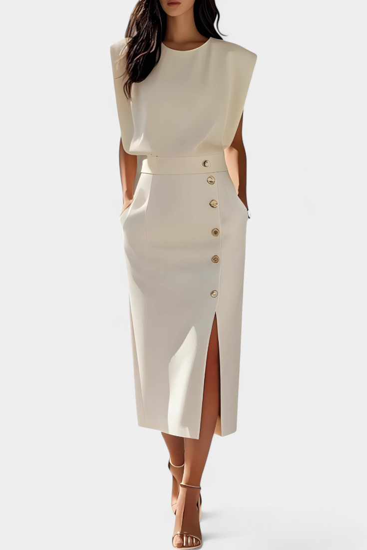 Robe Midi Ceecee à Manches Longues avec Boutons Décoratifs