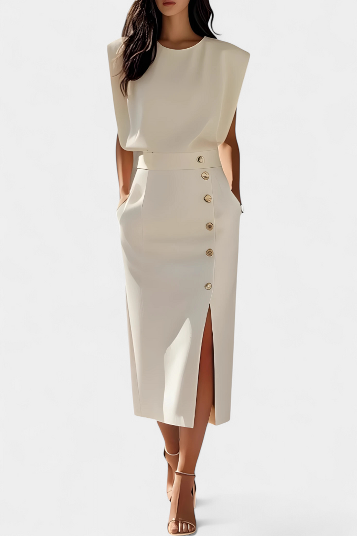 Robe Midi Ceecee à Manches Longues avec Boutons Décoratifs