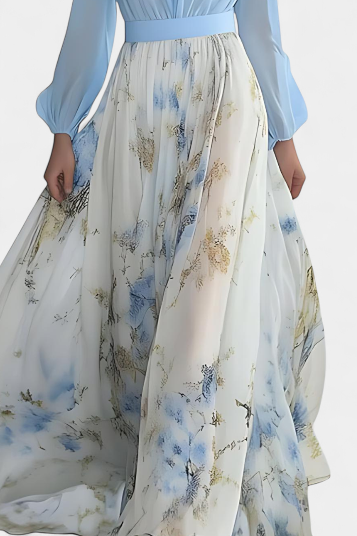 Eliane Robe Longue avec Imprimé Floral et Décolleté Profond