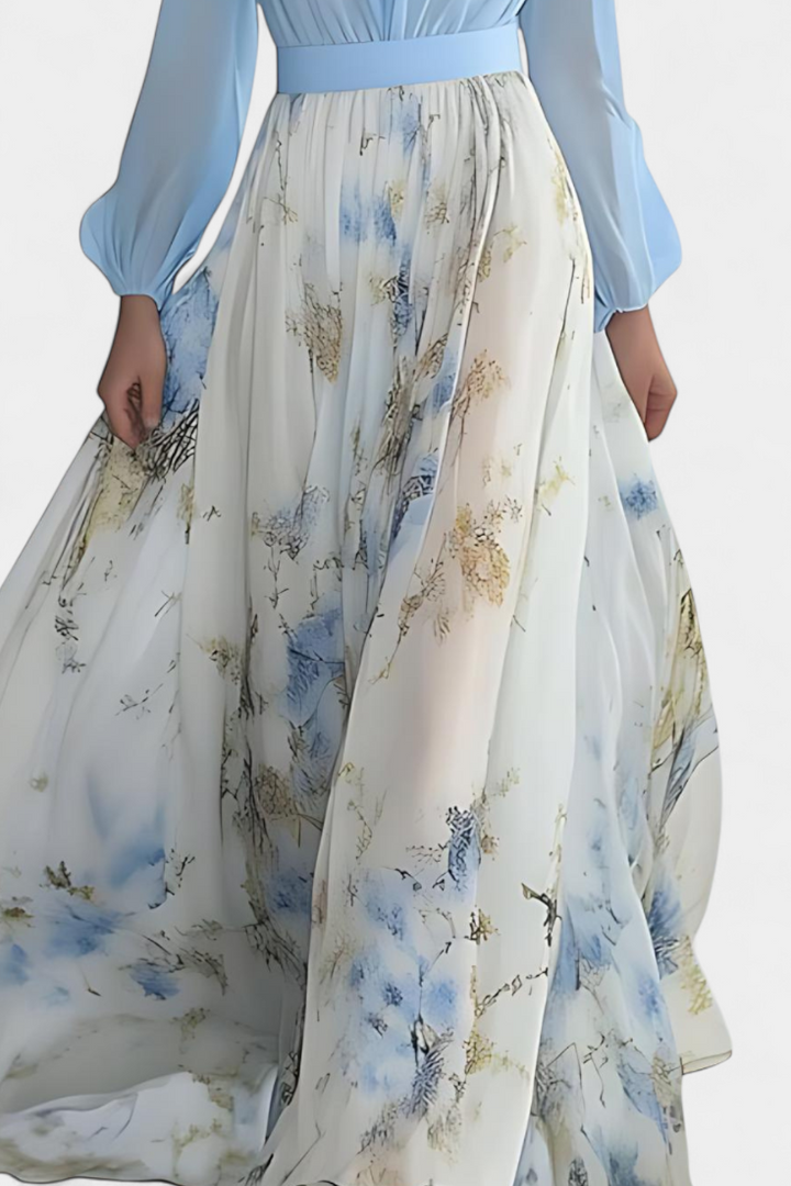 Eliane Robe Longue avec Imprimé Floral et Décolleté Profond
