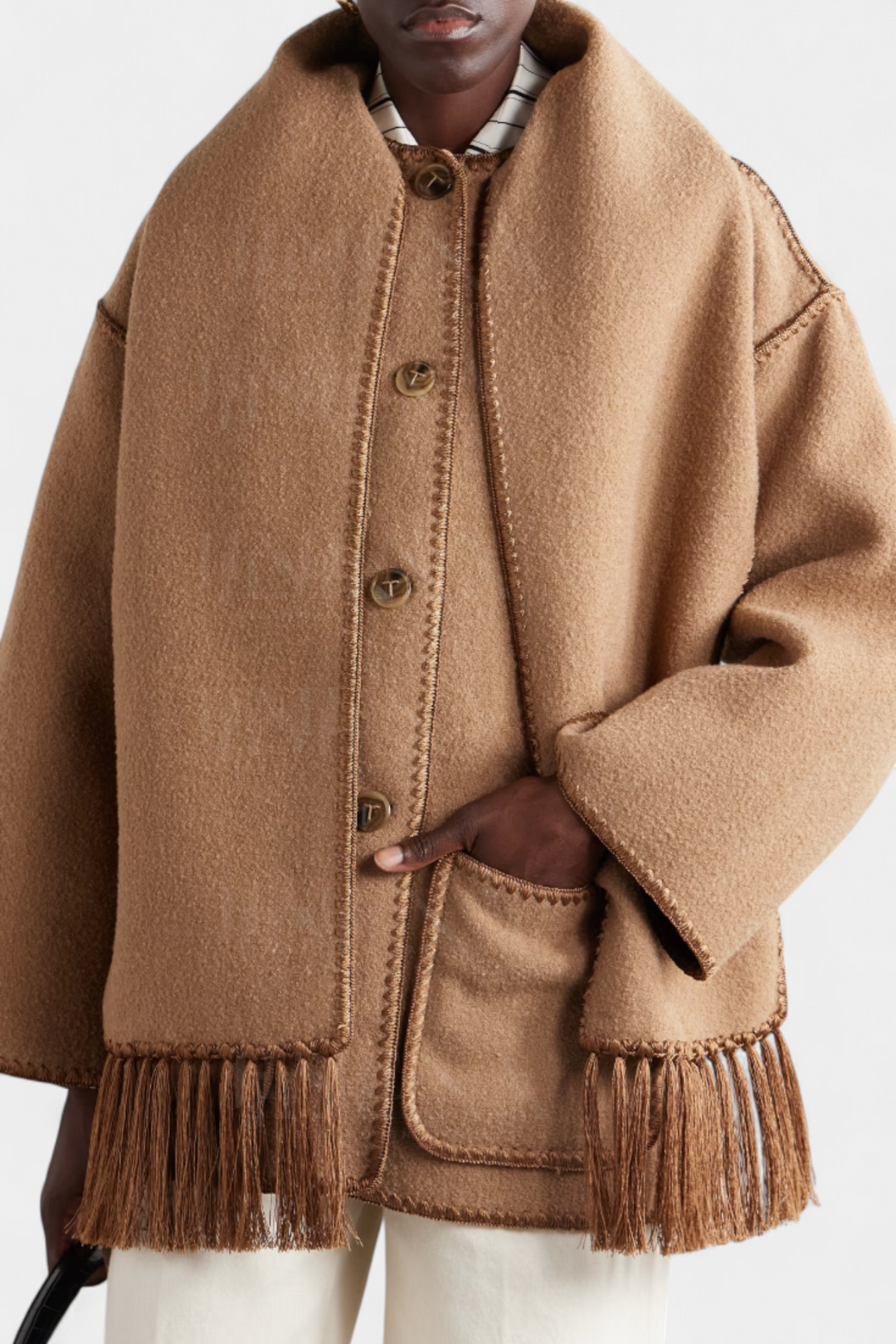 Manteau Pauline avec Écharpe à Franges Intégrée