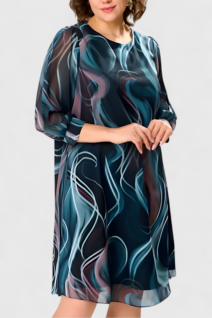 Robe Almira en Chiffon avec Imprimé Océan Tourbillon et Coupe Fluide
