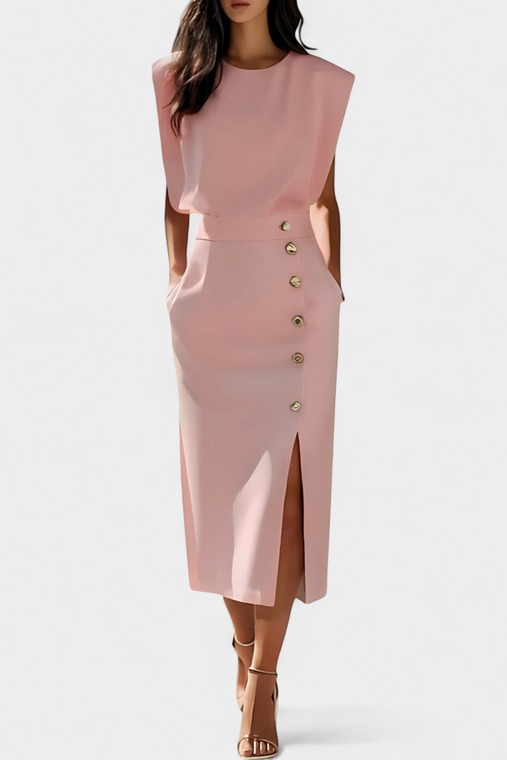 Robe Midi Ceecee à Manches Longues avec Boutons Décoratifs