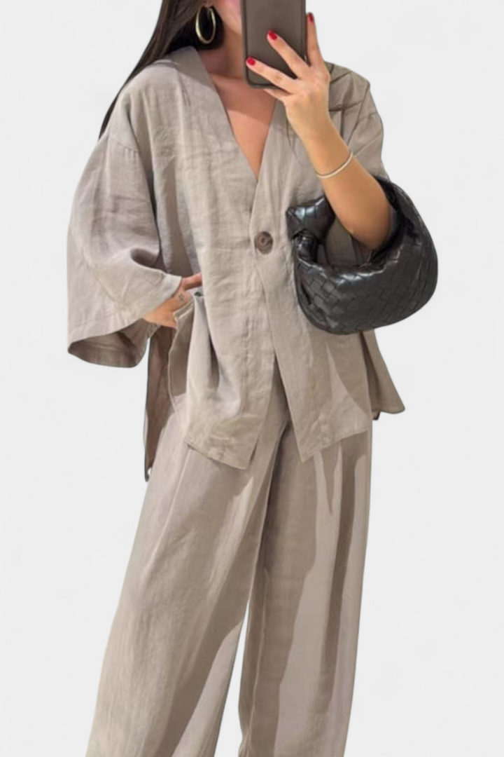 Eli Ensemble Oversize de Top à Col en V et Pantalon Droit