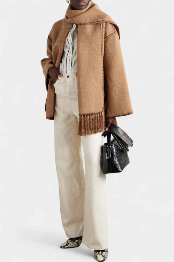 Manteau Pauline avec Écharpe à Franges Intégrée