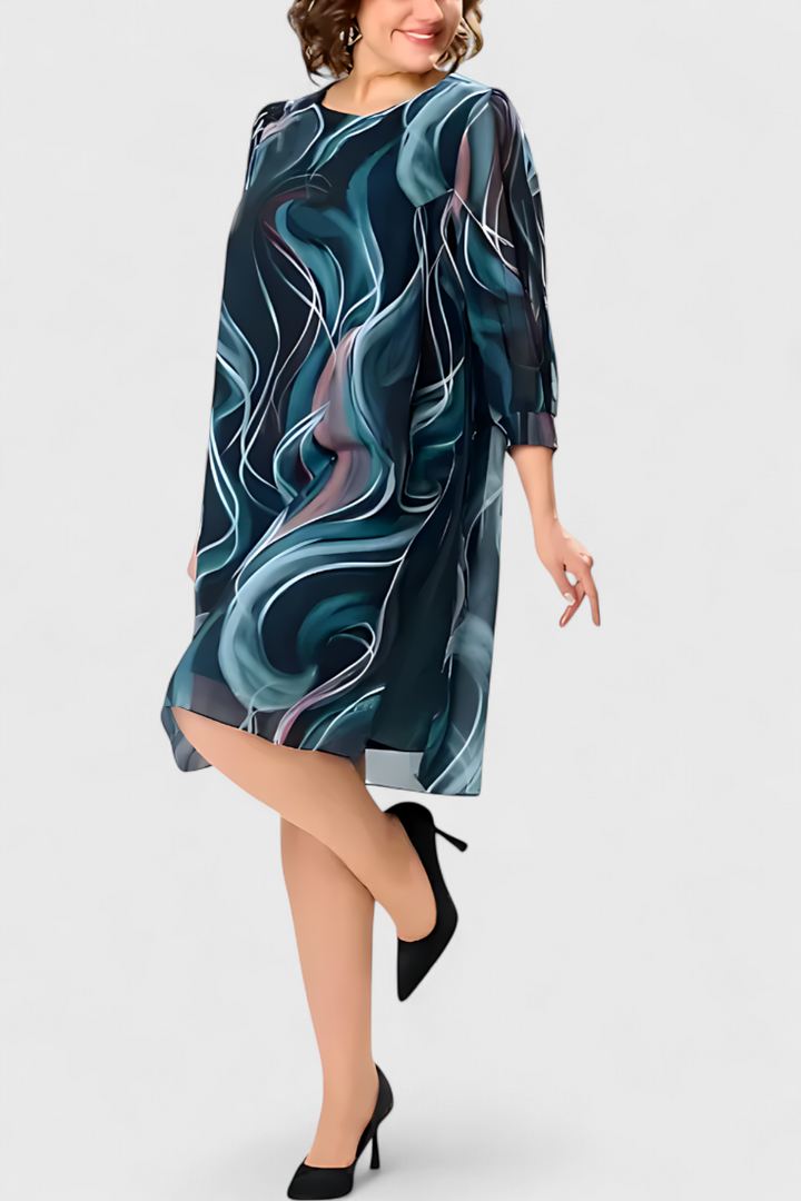 Robe Almira en Chiffon avec Imprimé Océan Tourbillon et Coupe Fluide