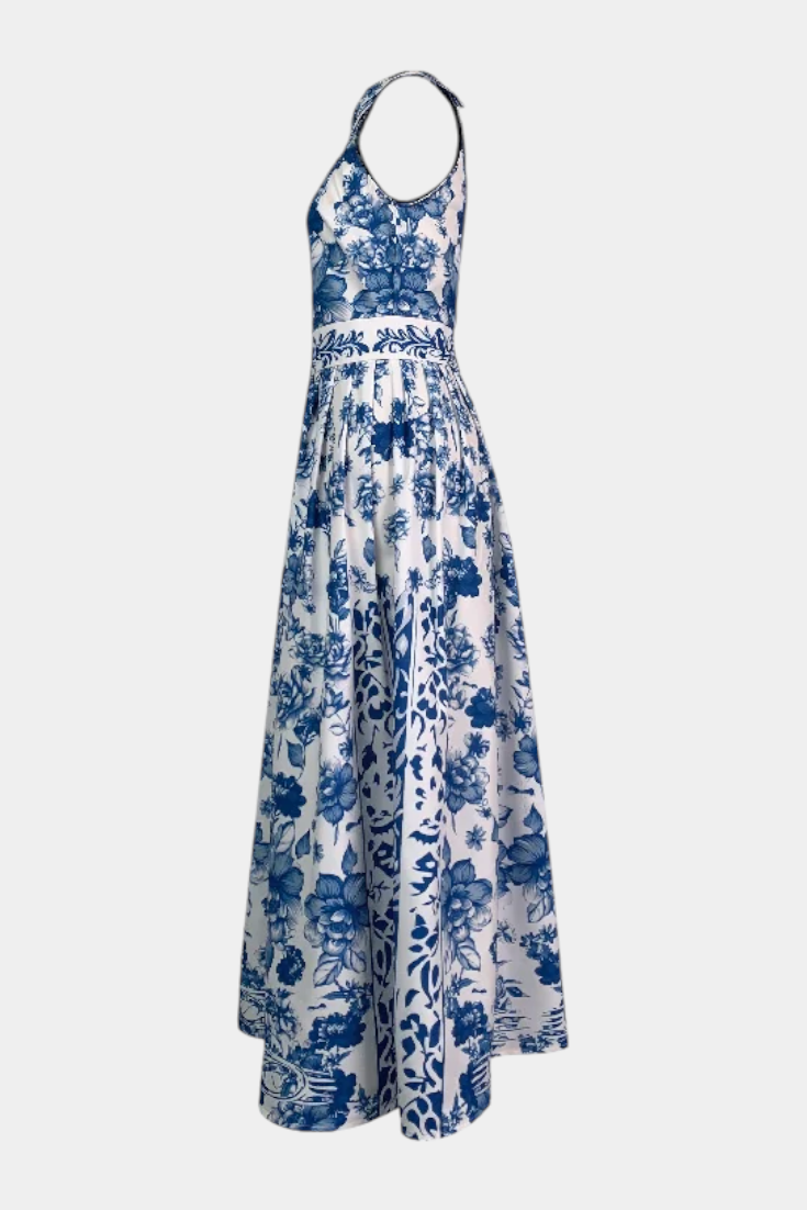 Robe Shante A-Line Imprimée Florale avec Col Rabattu