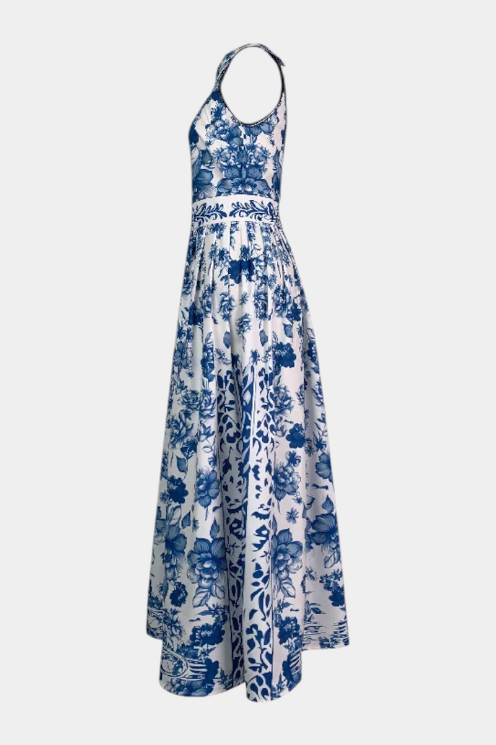Robe Shante A-Line Imprimée Florale avec Col Rabattu