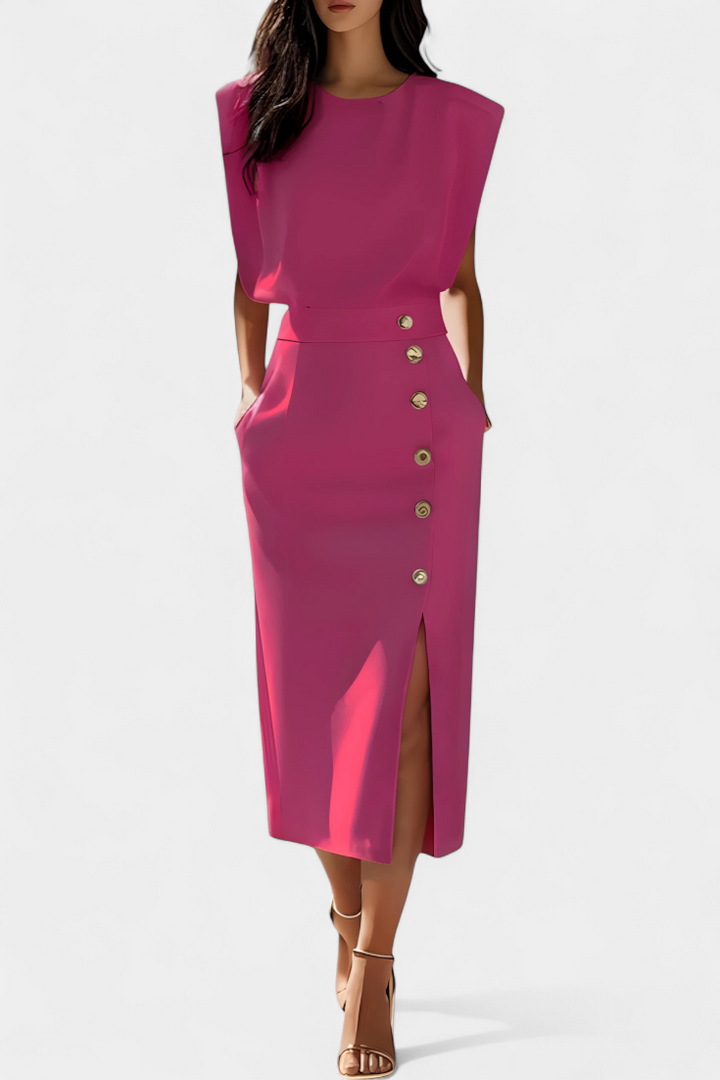 Robe Midi Ceecee à Manches Longues avec Boutons Décoratifs