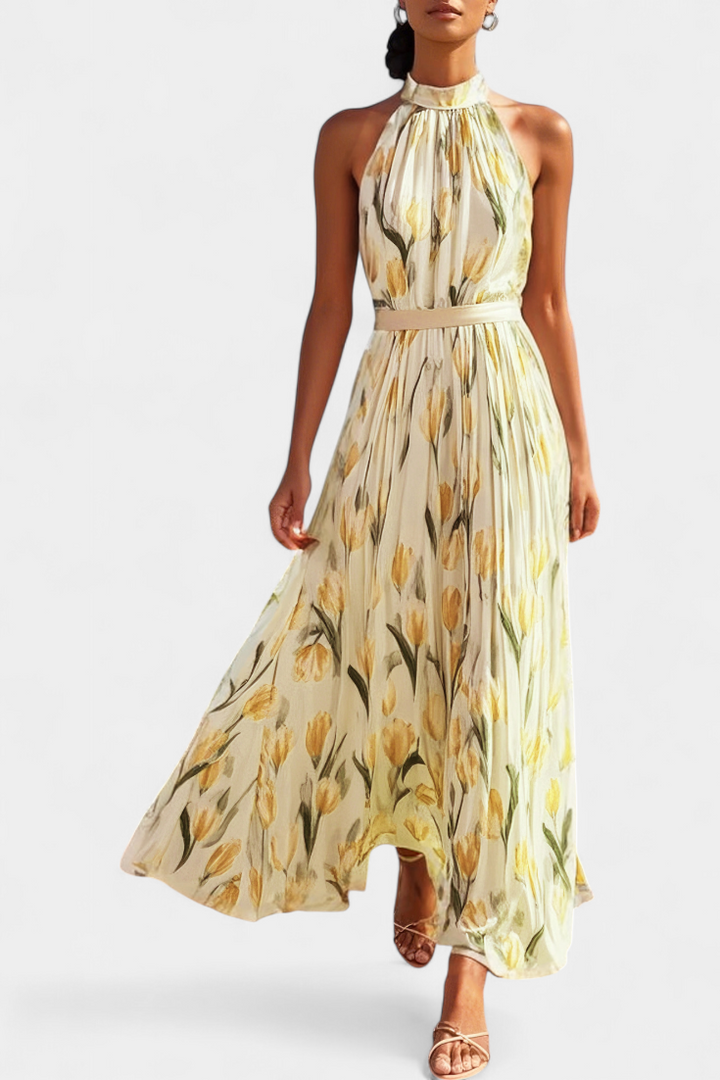 Robe Florale Juliene Sans Manches avec Ceinture