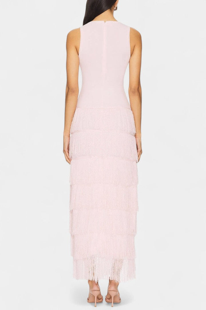 Robe Maxi Kalani avec Franges en Couches et Fente Latérale