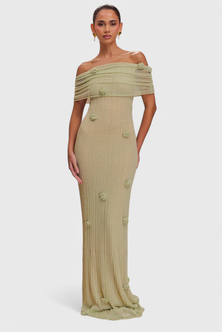 Barbara Robe Maxi en Tricot Off-Shoulder