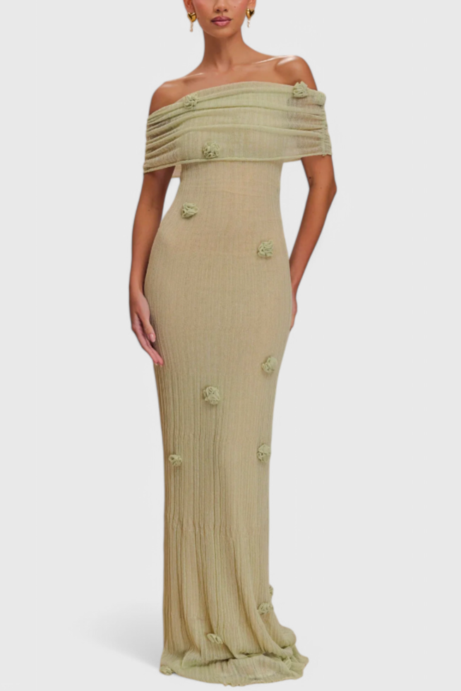 Barbara Robe Maxi en Tricot Off-Shoulder