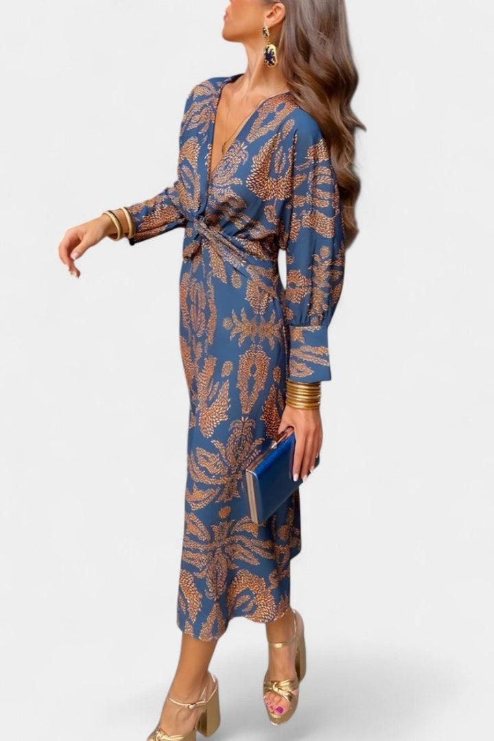 Elara Robe Maxi avec Décolleté en V et Nœud Frontal