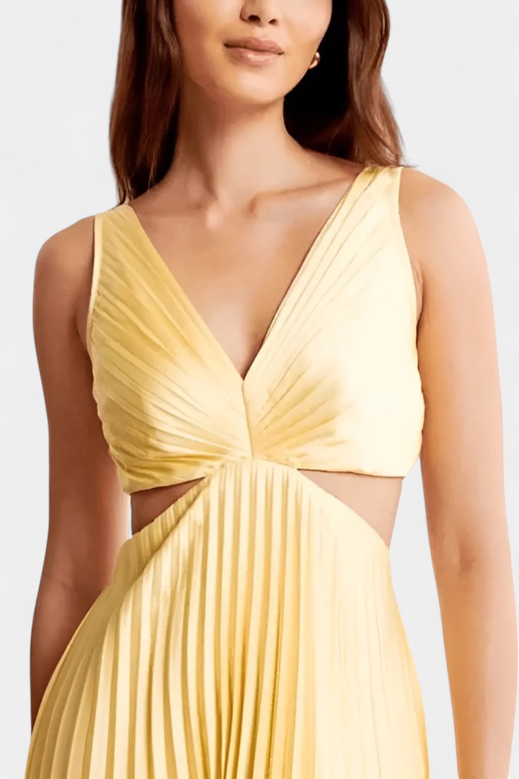 Robe Selena Sans Manches Plissée avec Fente Latérale et Détail Tordu