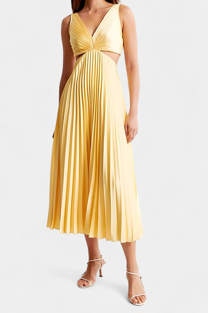 Robe Selena Sans Manches Plissée avec Fente Latérale et Détail Tordu